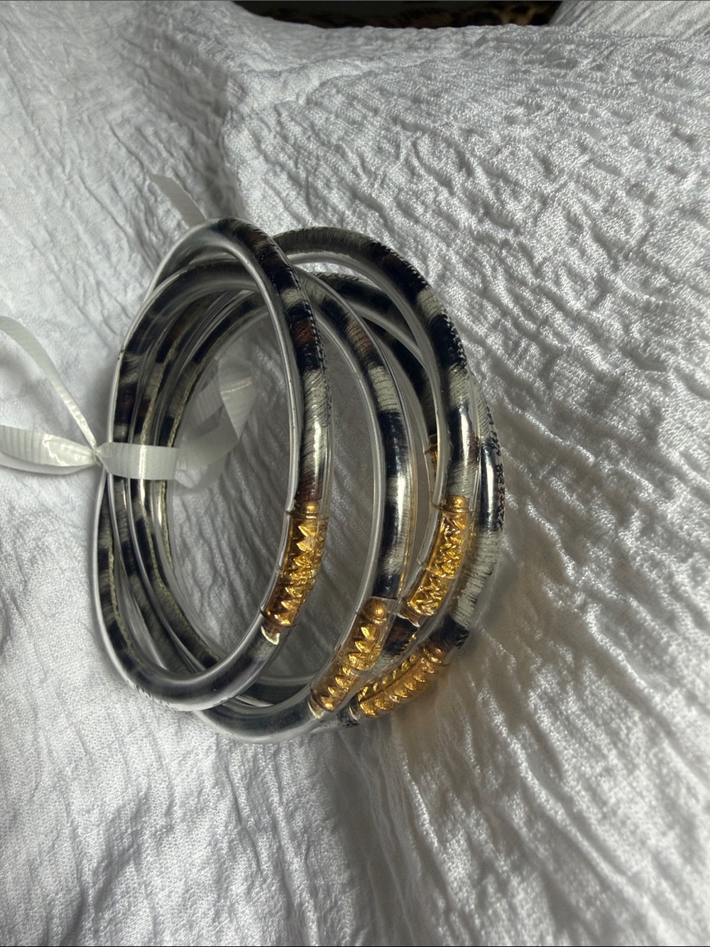 Silver and Gold Accent Women’s Bangle Bracelet Set